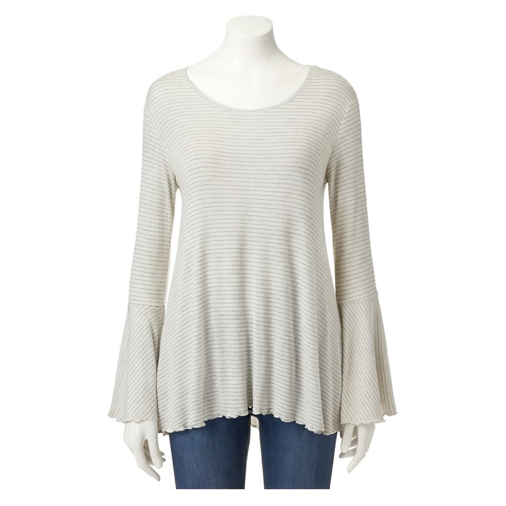 LC Lauren Conrad Striped Bell Sleeve Top Size Large